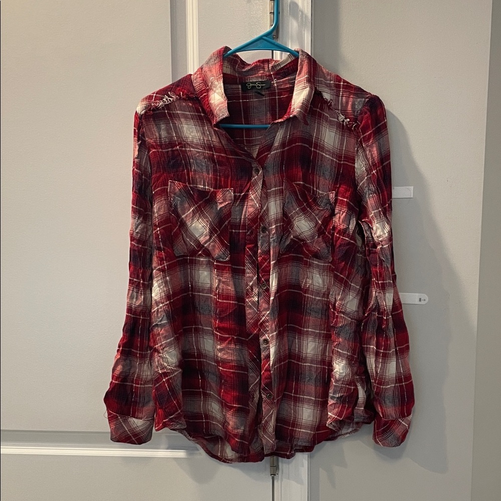Red Plaid Button-Up Shirt